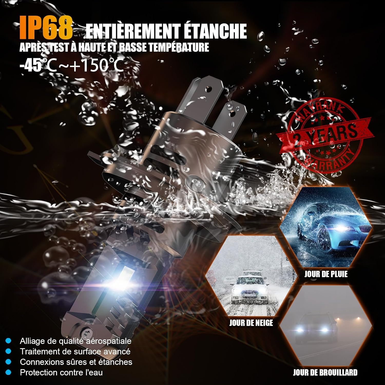 Detalle de WAIXINGREN Ampoules LED H4 36000 lm (120 W) 6500 K, 1:1 Plug and Play – Pack de 2