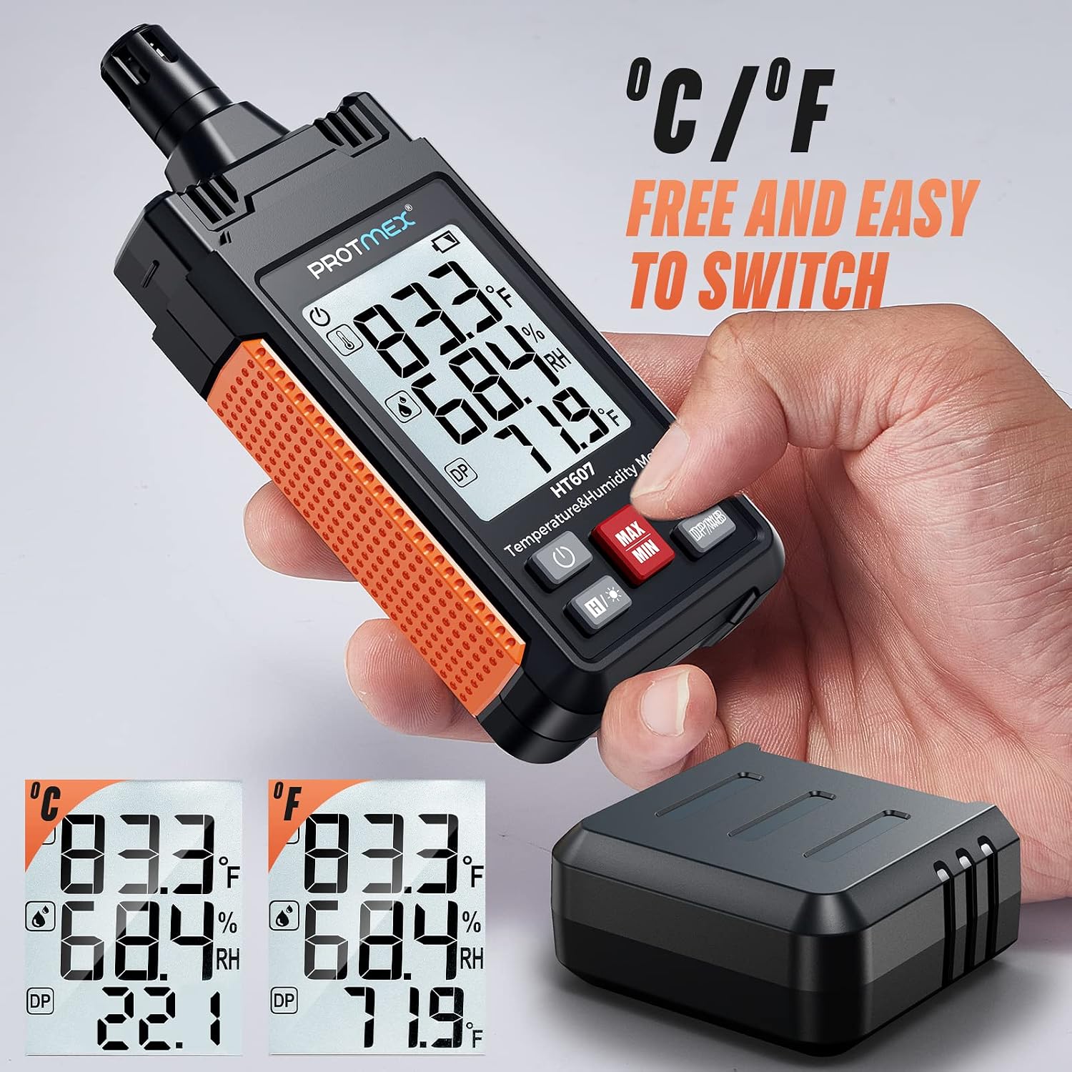 Detalle 2 de Protmex HT607 Temperature and Humidity Meter with Backlit LCD and Probe Cover