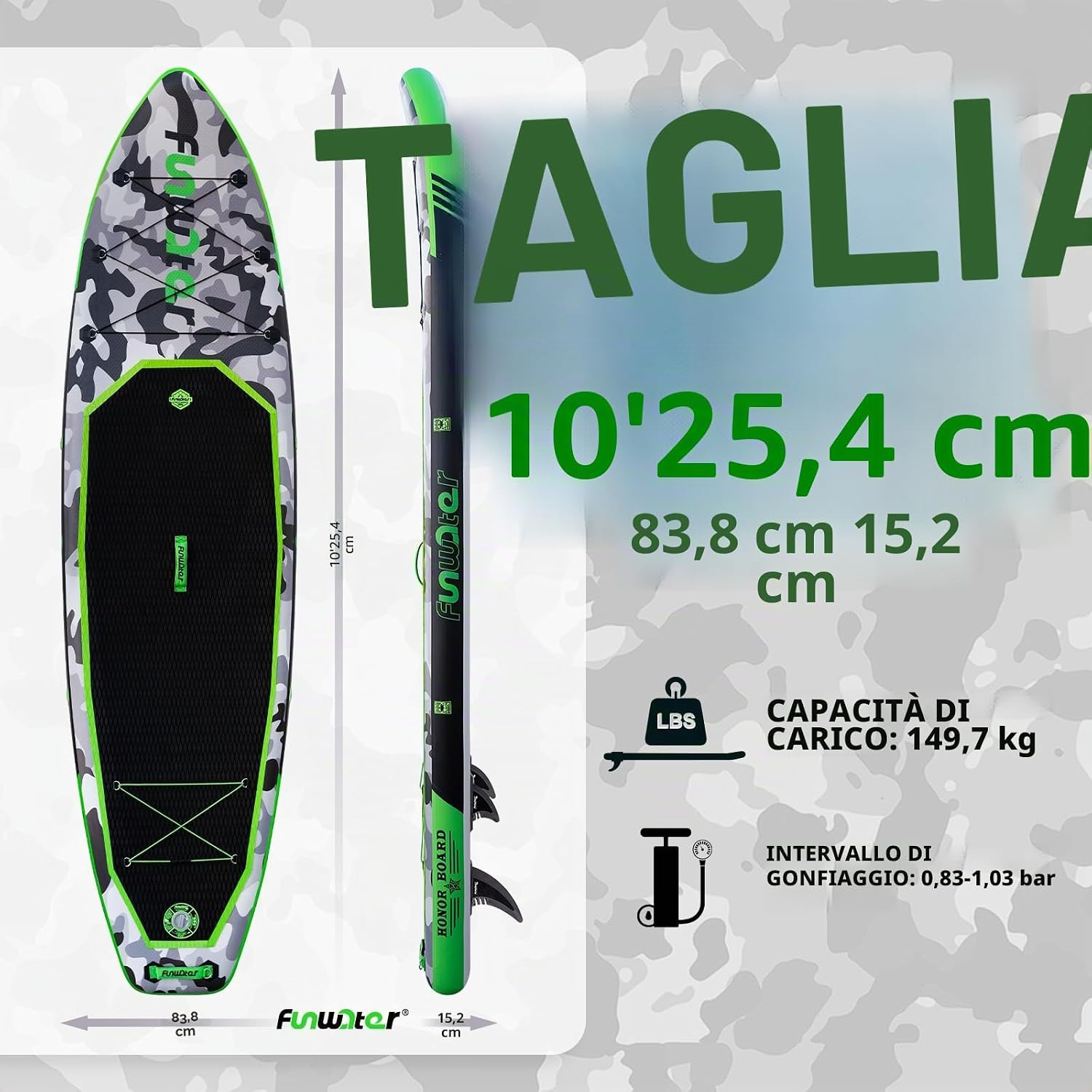 Detalle de FunWater Sup Gonfiabile Portatile: Tavola da Stand Up Paddle 10'10" con accessori completi