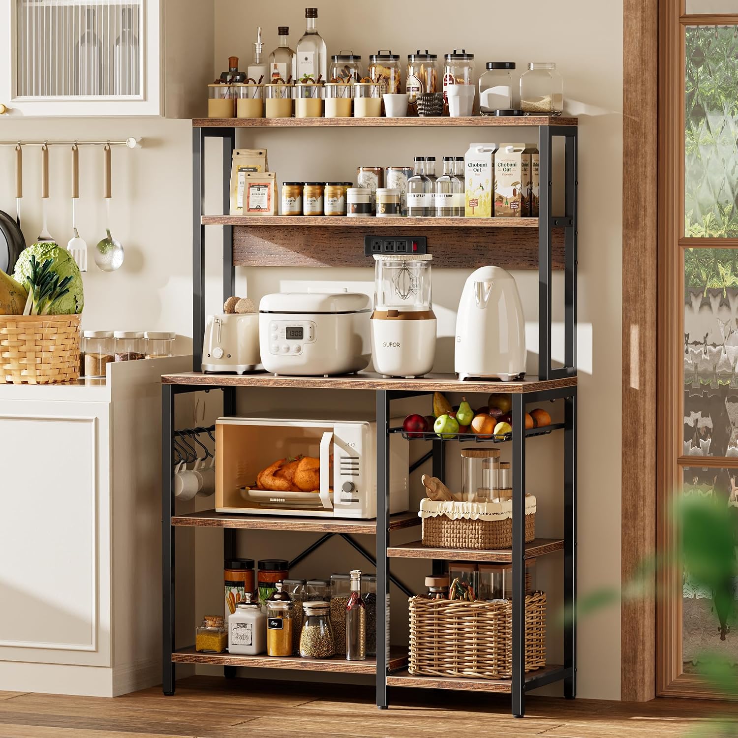Thumbnail 1 de SUPERJARE Bakers Rack 35.4-inch coffee bar with outlet
