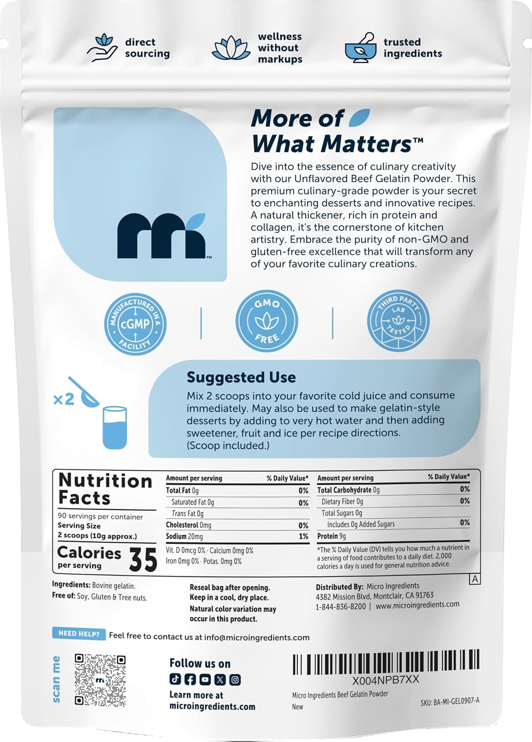 Thumbnail 6 de Micro Ingredients BA-MI-GEL0907 Beef Gelatin Powder, 2 lb, Unflavored
