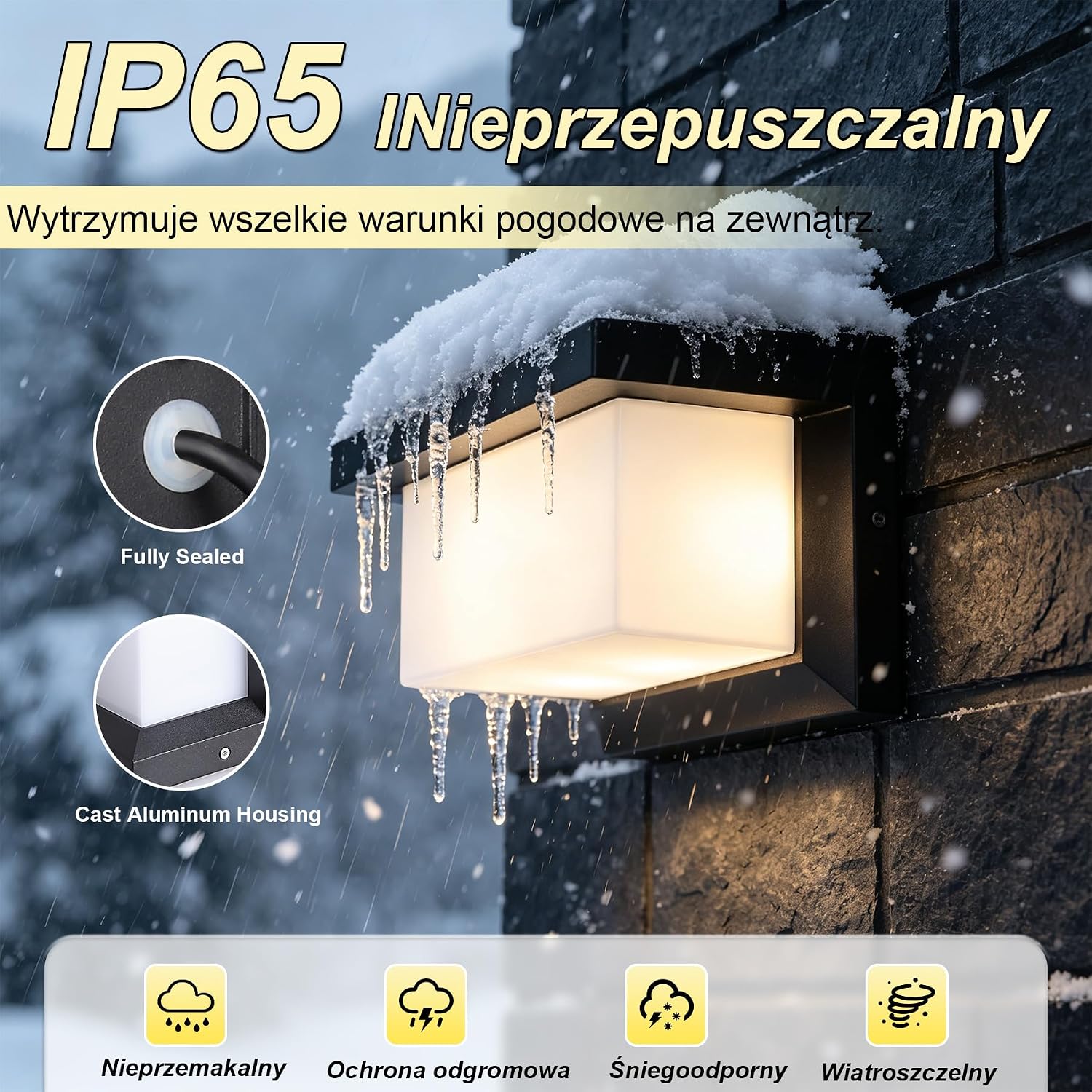 Detalle de YICALE 01 – 2 zewnętrzne kinkiety LED 18 W, 3 barwy światła, IP65