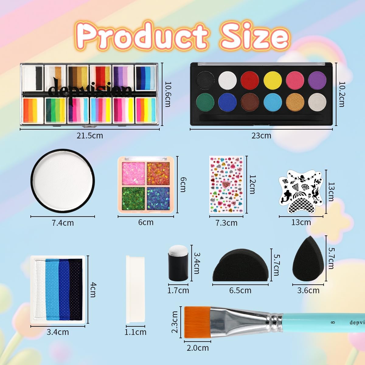 Detalle de Depvision Face Painting Kit, 68 Colours