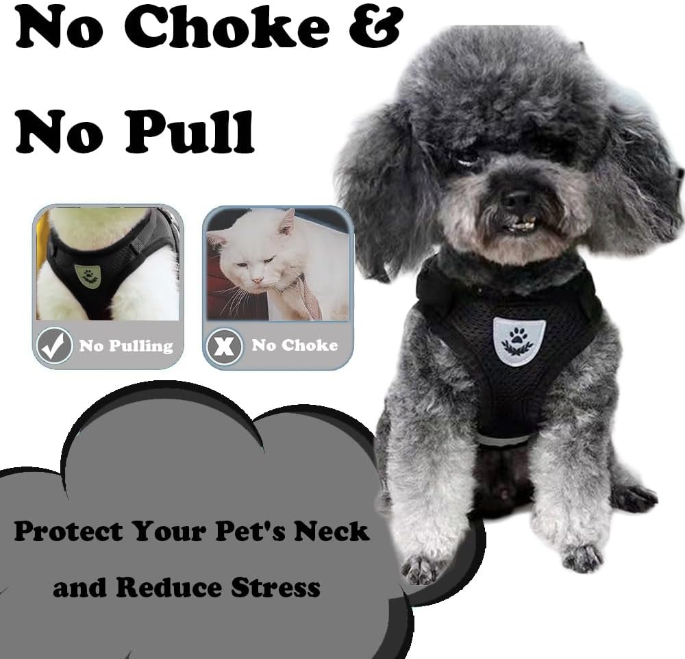 Detalle 2 de Anlitent Soft Mesh No Pull Cat Harness and Lead Set (Black, X-Large) with Escape Proof Kitten Vest