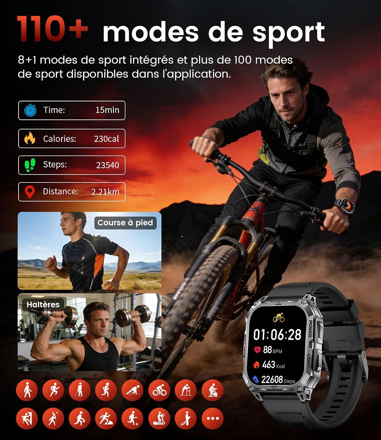 Thumbnail 6 de LIMIGE smartwatch voor heren met 2,01-inchscherm, 1000 mAh en IP68