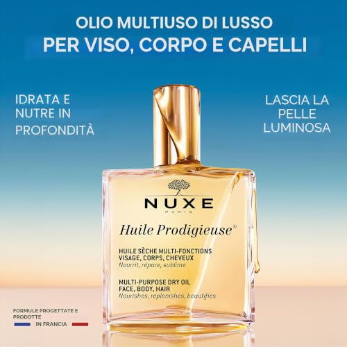 Detalle de Nuxe Huile Prodigieuse Olio Secco Multifunzione – 100 ml: l’eleganza multitasking per viso e décolleté
