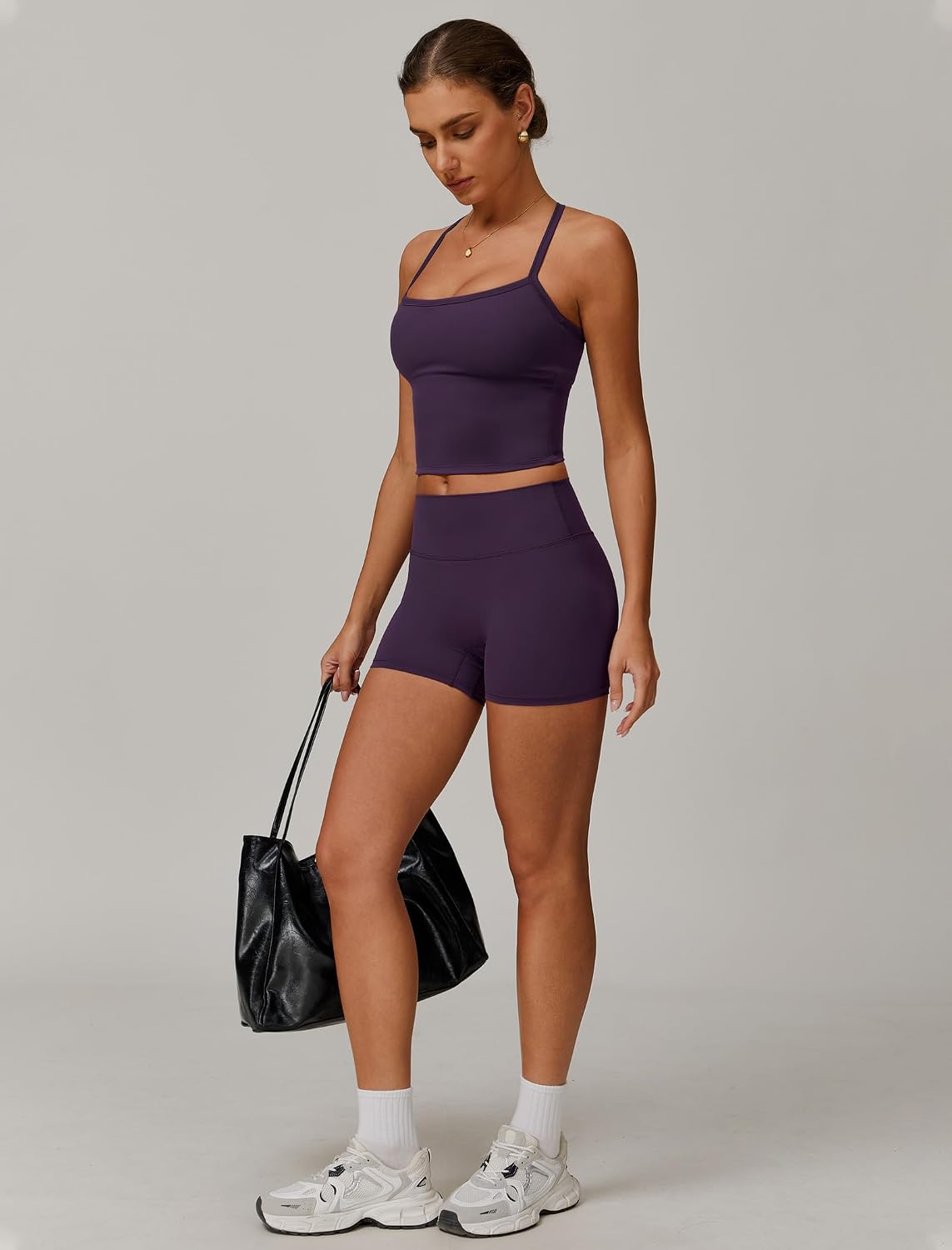 Detalle de QBGJTD Two Piece Workout Set for Women: Seamless Tank Top + High Waist Shorts