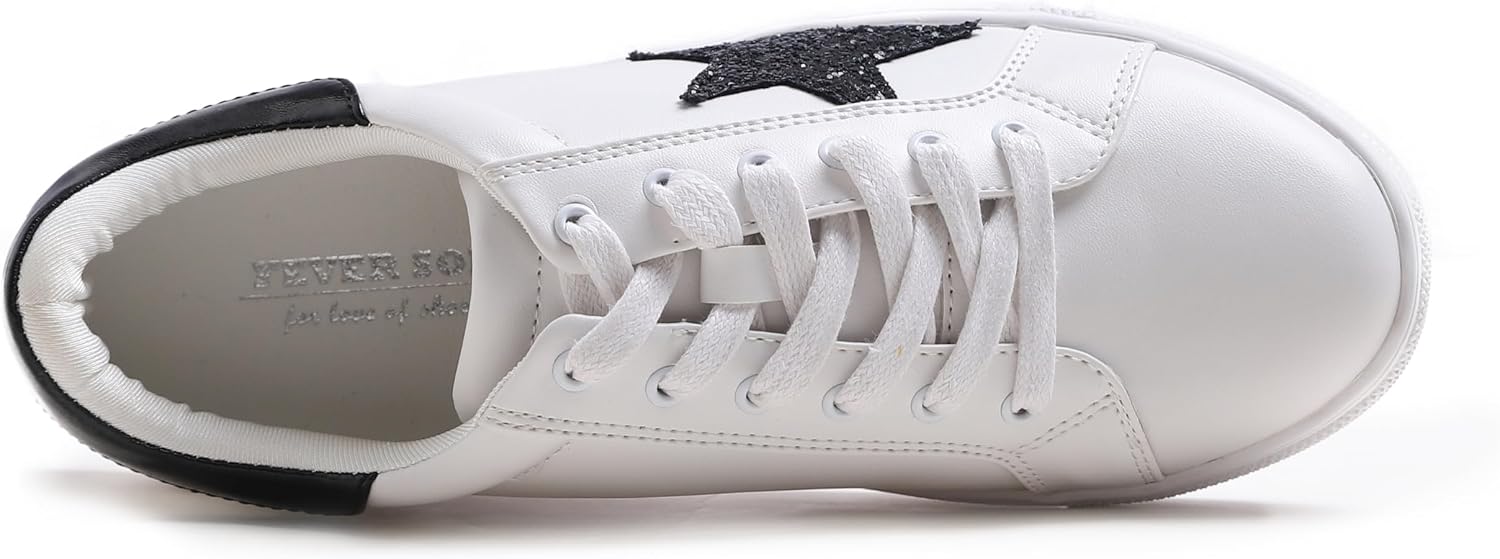 Detalle de Feversole Women's Featured PU Leather Lace-Up Stars Sneaker