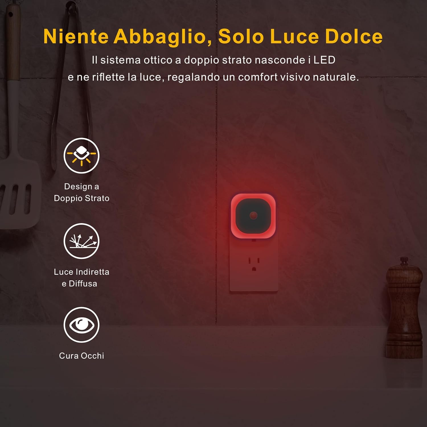 Thumbnail 4 de YUNLEX Luce notturna da presa con sensore di movimento e dimmer [2 pezzi] — rosso