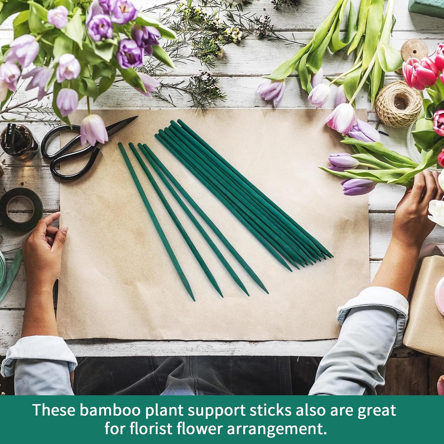 Detalle de 50PCS Plant Support Sticks with 50PCS Twist Ties, 44cm Bamboo Stakes for Flowers and Veg – Practical Garden Helper