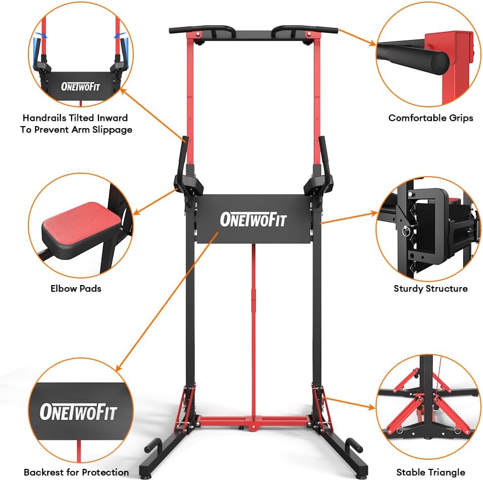 Thumbnail 6 de ONETWOFIT Foldable Power Tower with 9 Height Settings and Adjustable Armrests