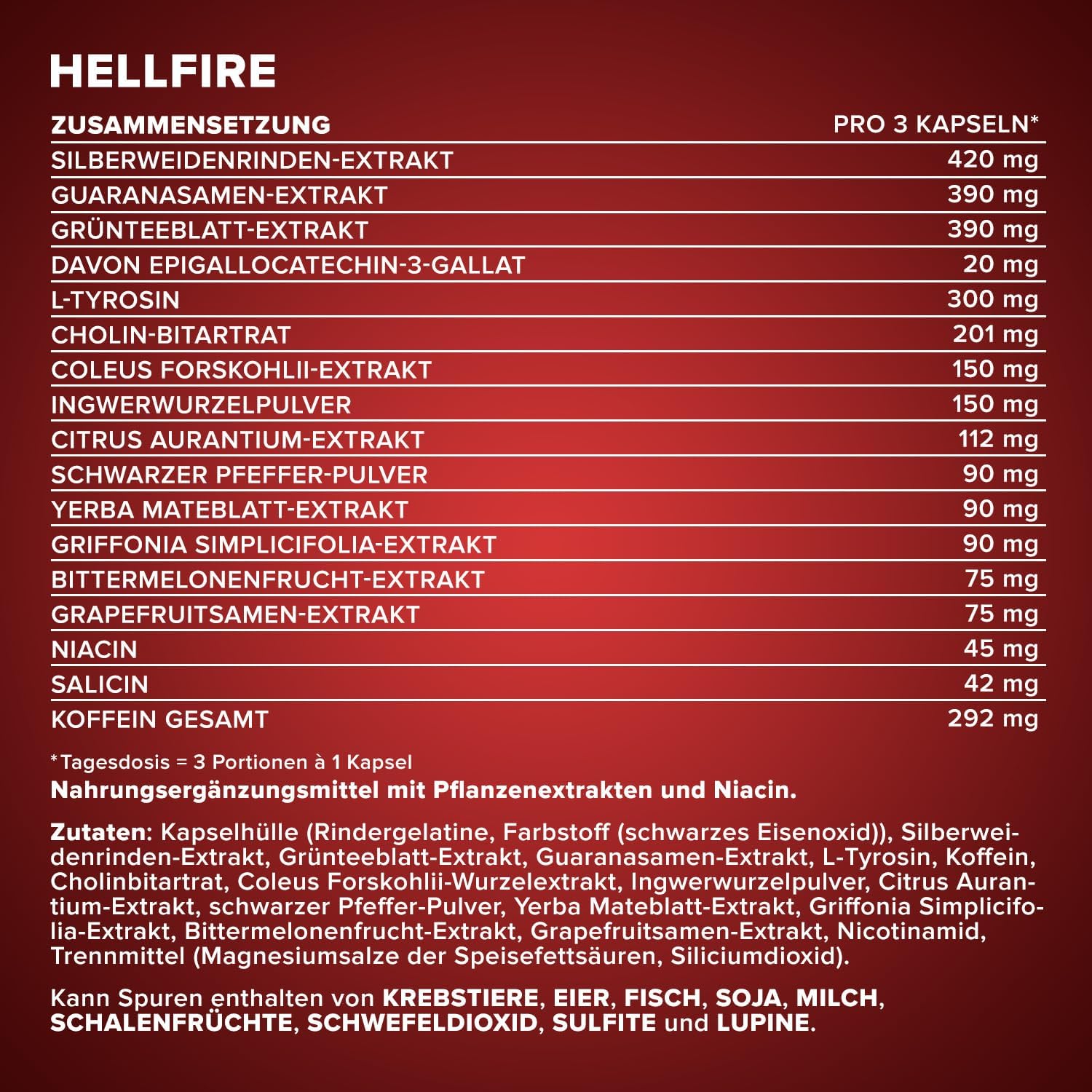Detalle de IronMaxx Hellfire – Hochdosiertes Nahrungsergänzungsmittel mit Pflanzenextrakten, Koffein, Niacin und Cholin – 150 Kapseln
