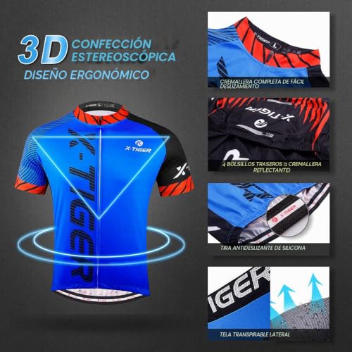 Thumbnail 2 de X-TIGER Conjunto ciclismo hombre: maillot y culotte con almohadilla 5D y secado rápido