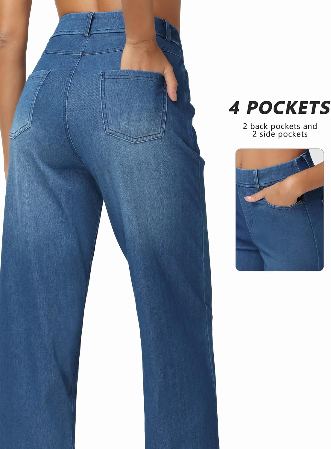 Thumbnail 2 de THE GYM PEOPLE Women's Stretch Wide-Leg Jeans, Pull-On Fit, Four Pockets