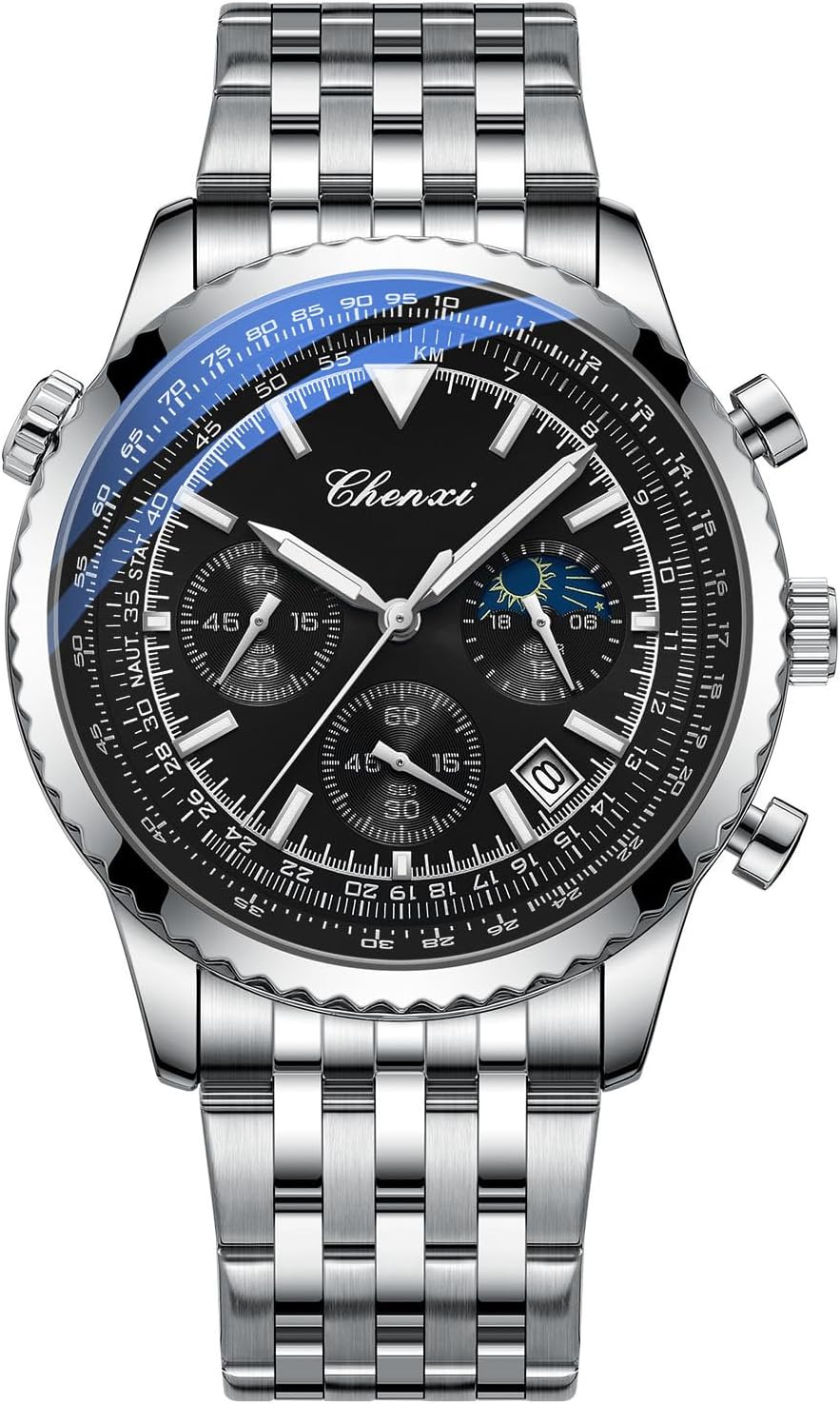 Thumbnail 4 de Tiong Herren Business Chronograph mit Mondphase – Edelstahl & Lederarmband