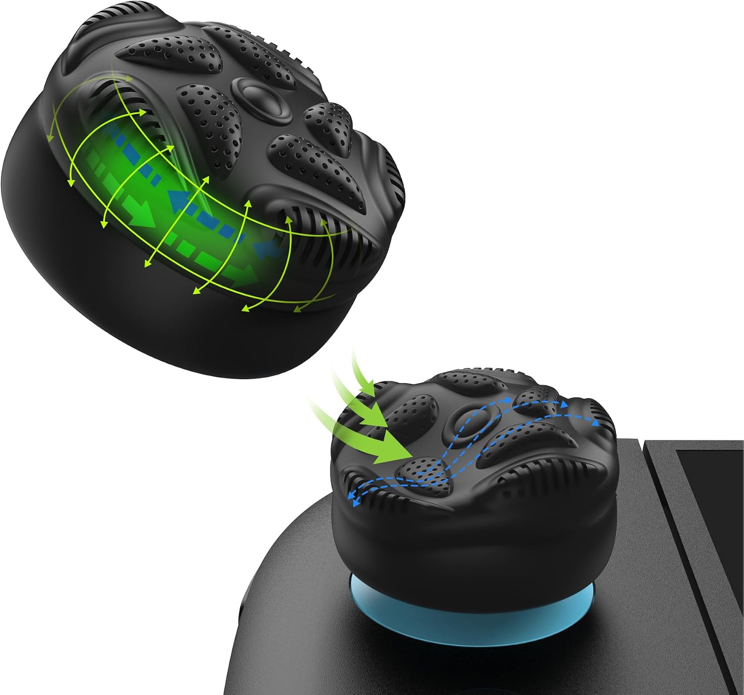 Detalle de playvital for Switch 2 Thumb Grips (4-Pack) – Silicone thumb caps with air cushion, anti-slip raindrop texture in black