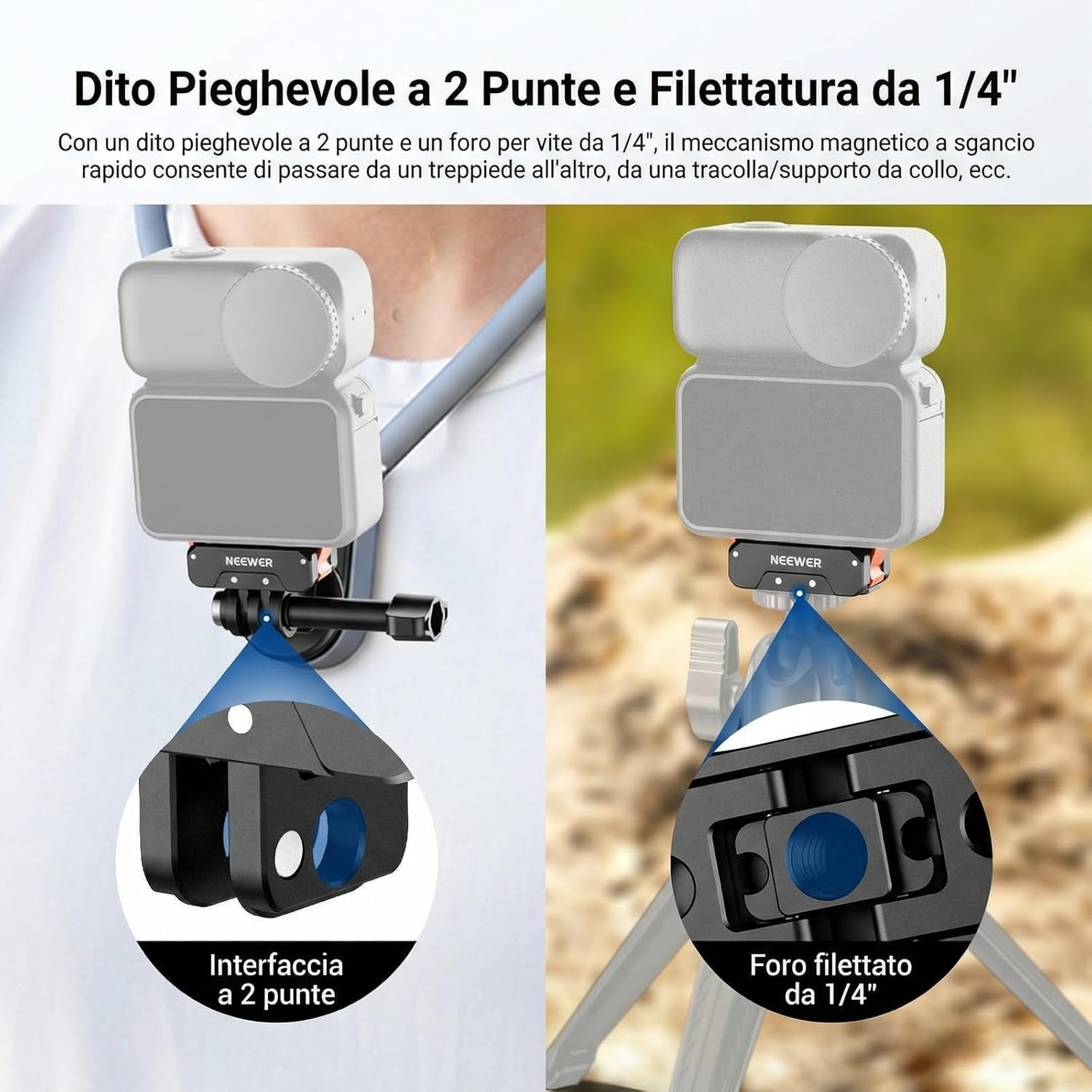 Thumbnail 6 de NEEWER Adattatore supporto magnetico a sgancio rapido per DJI Osmo Nano AC056, base metallica con attacco 1/4