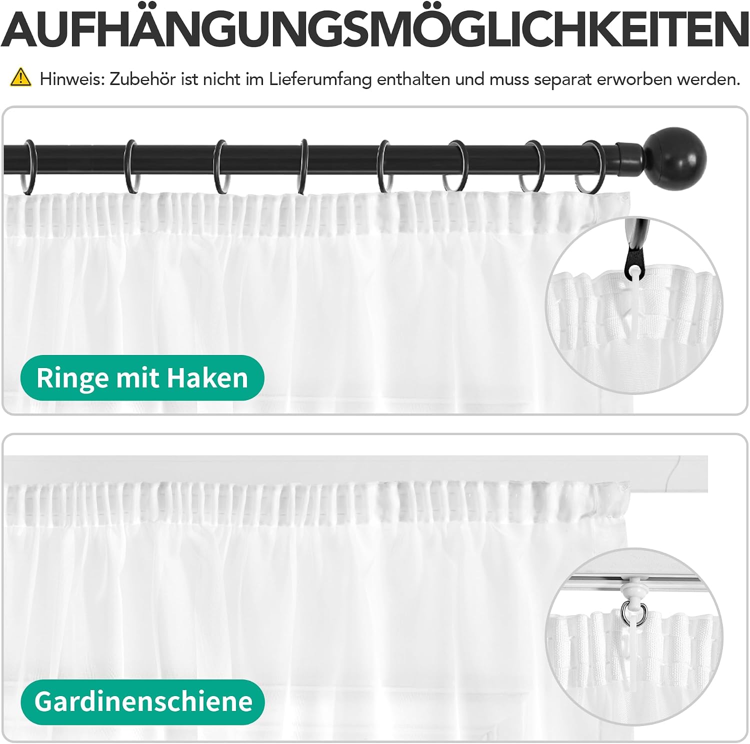 Detalle de Deconovo DECT0151K2X-3D voilegordijnen, set van 2, wit polyester