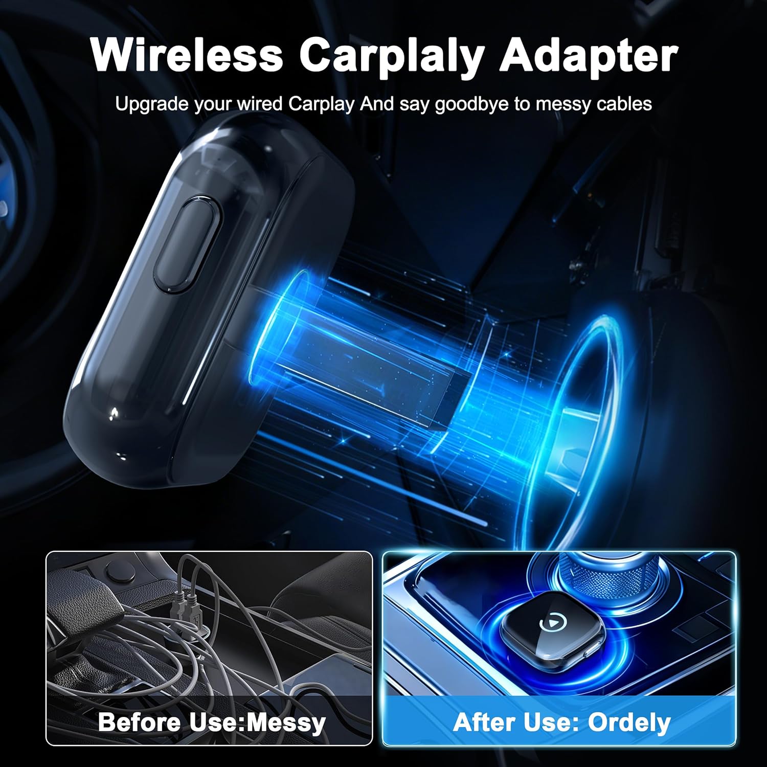 Detalle de 2026 Verbesserter 2-in-1 CarPlay Wireless Adapter – Plug & Play, Dual-Band Wi‑Fi, Bluetooth 5.3