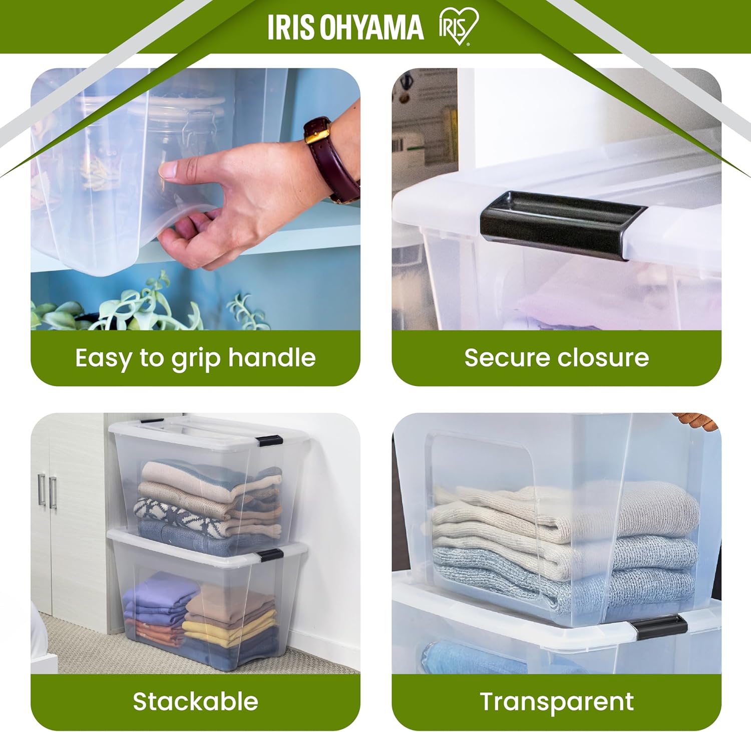 Thumbnail 3 de Iris Ohyama BSB-55 scatola di raccolimento in plastica trasparente da 55L con coperchio, impilabile