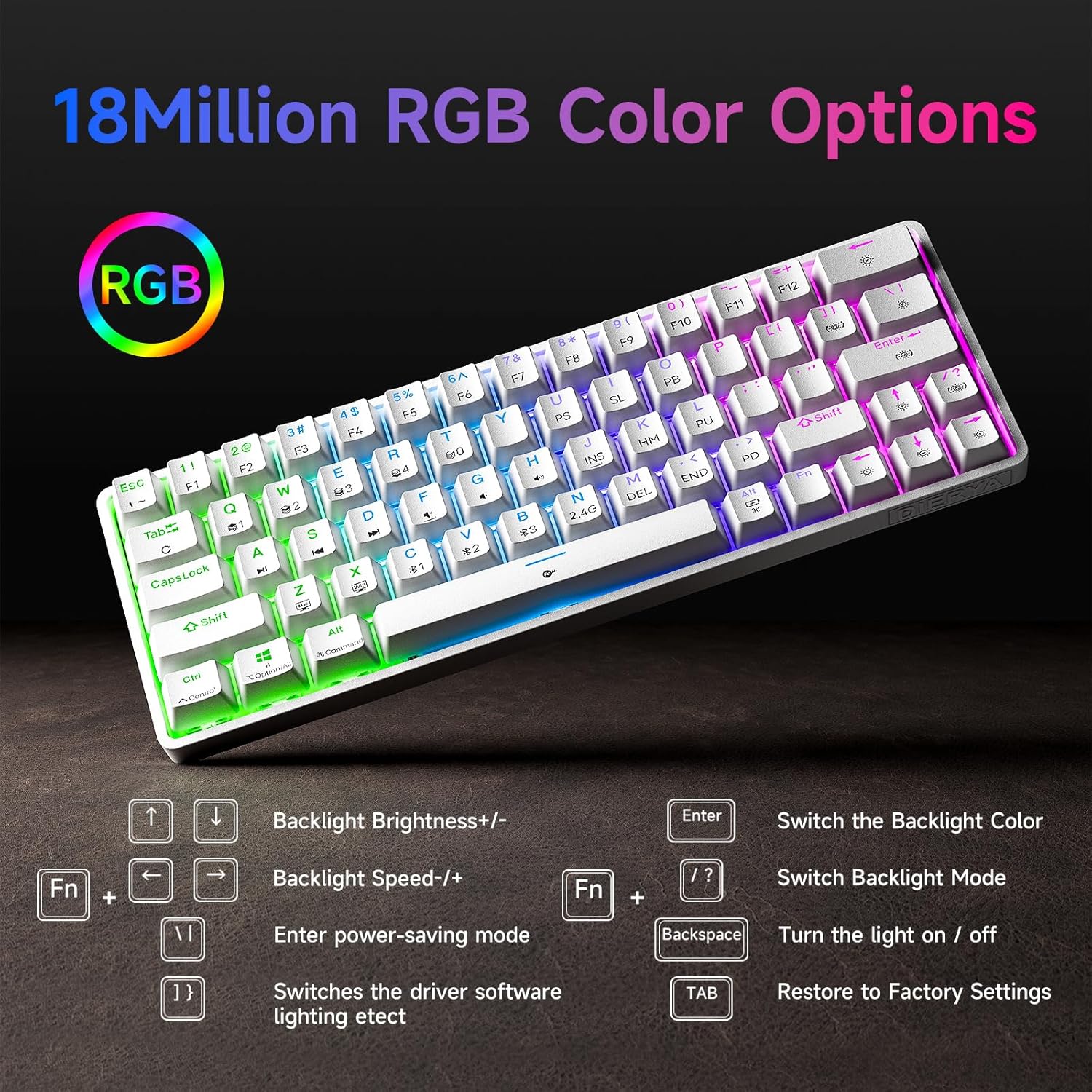 Thumbnail 4 de Dierya DK63 clavier gamer sans fil 60% mécanique (Bluetooth/2,4 Ghz/USB-C) avec 18 modes RGB