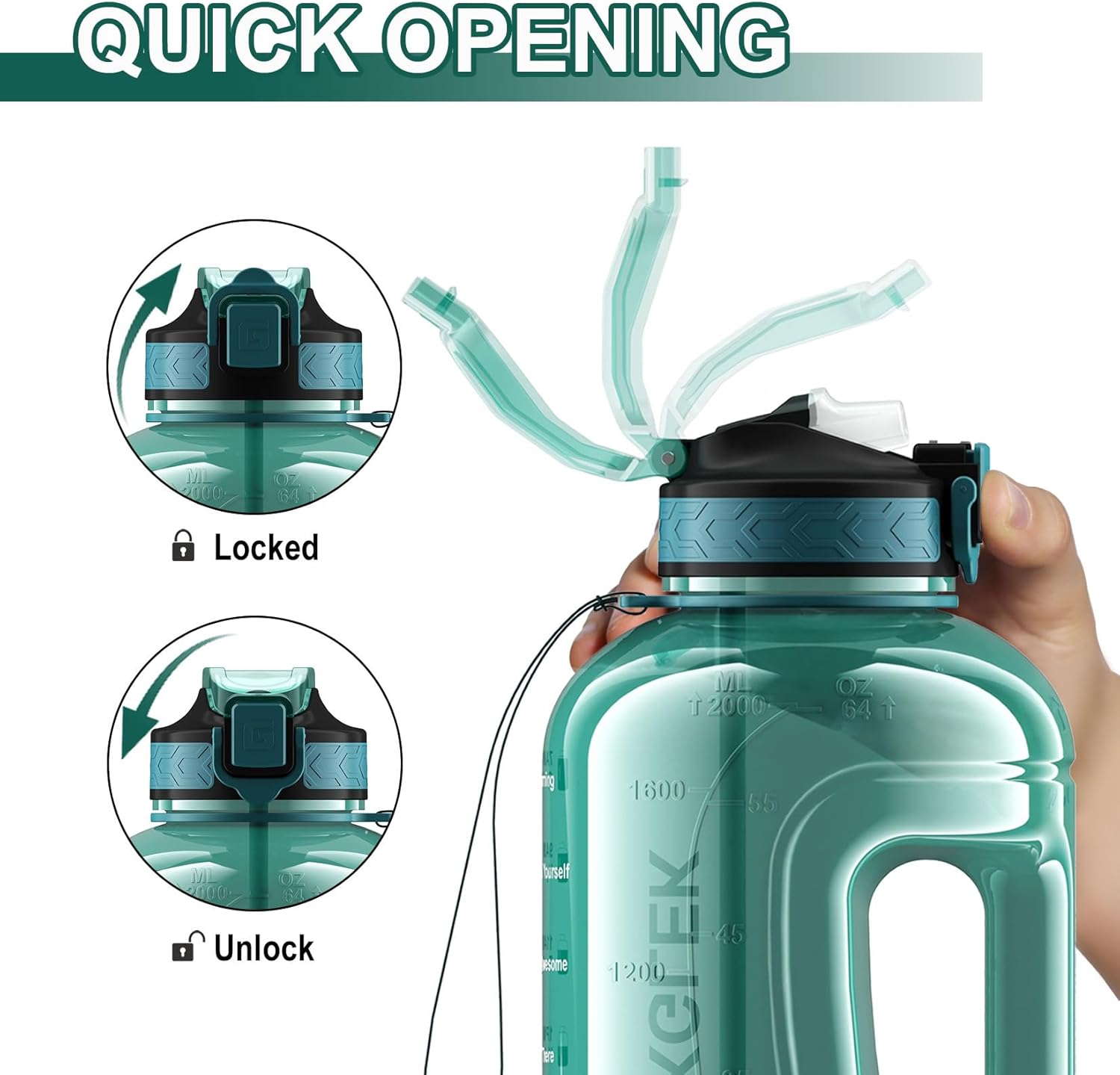 Detalle de GLEKGLEK 2 Litre BPA Free Water Bottle with Time Markings (Cyan)