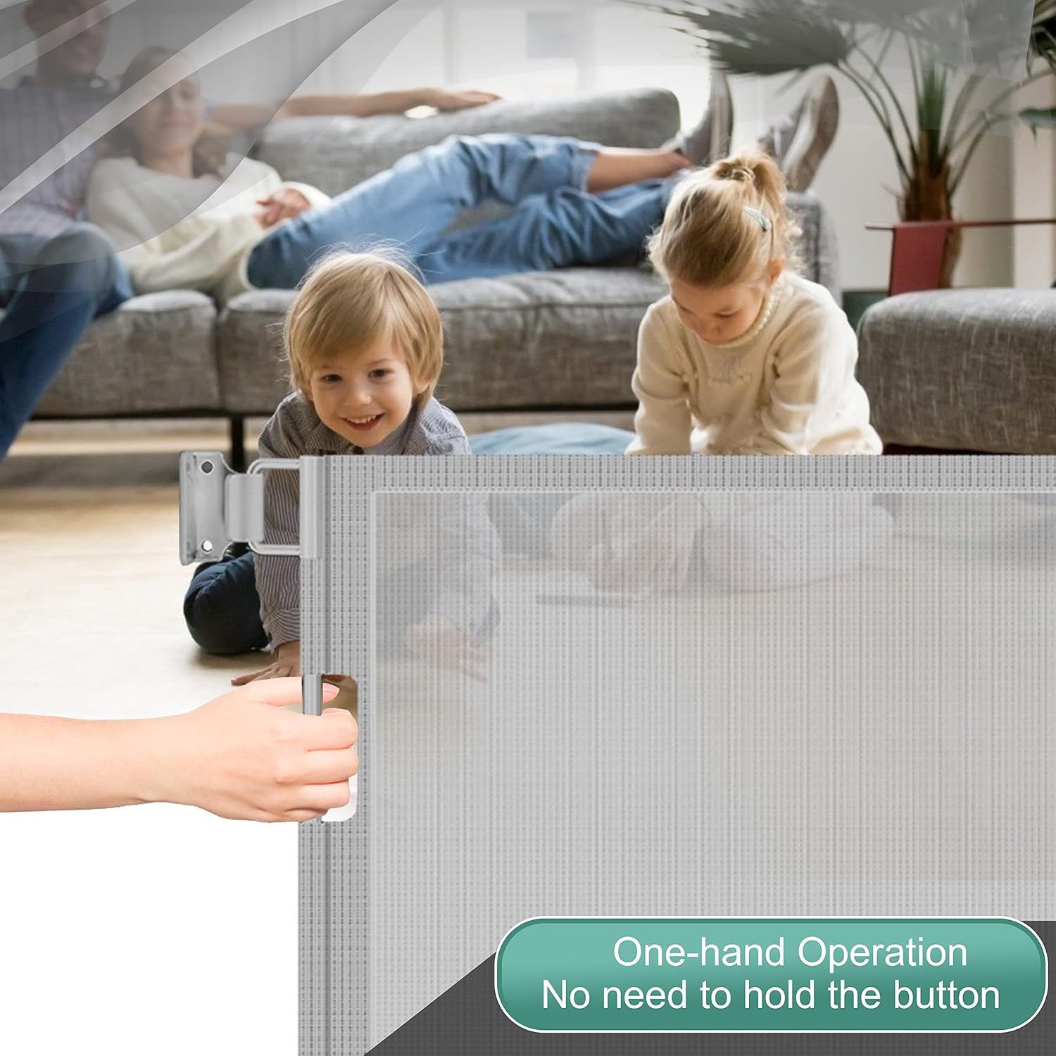 Thumbnail 2 de Retractable Stair Gate (Upgraded, 140cm) – one-hand operation safety gate for baby & dogs, grey