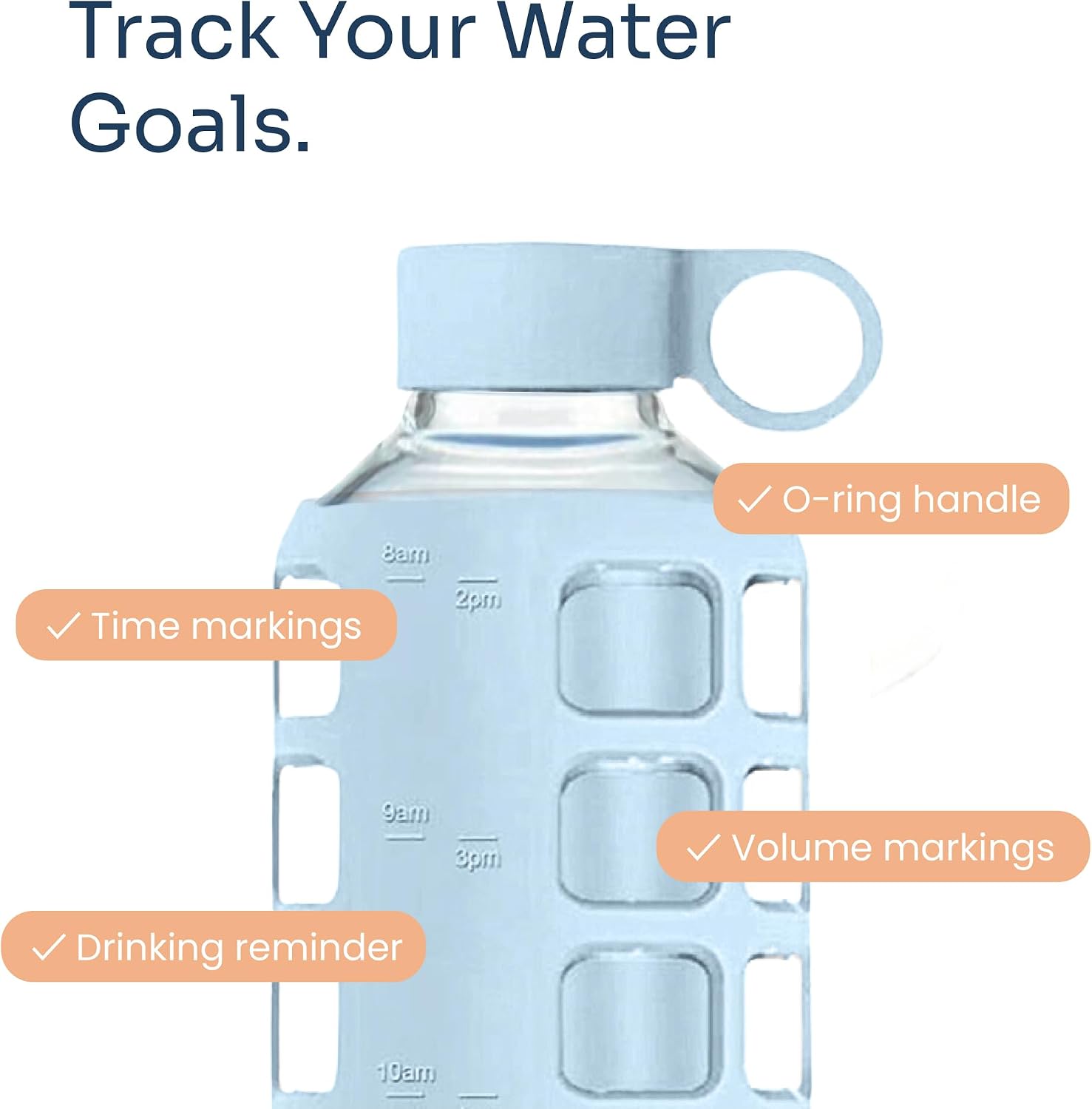 Detalle de Purifyou 40oz Borosilicate Glass Water Bottle with Time & Volume Markers