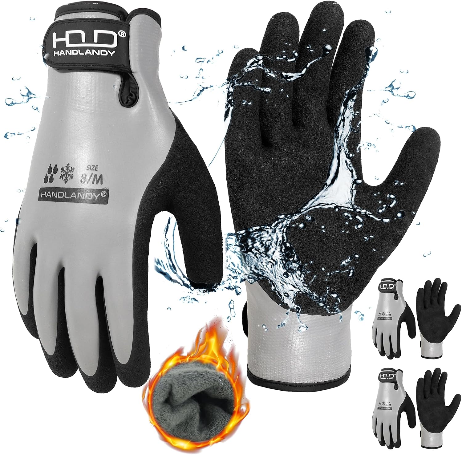 Detalle de HANDLANDY Waterproof Work Gloves, 2 Pairs, Insulated with Grip