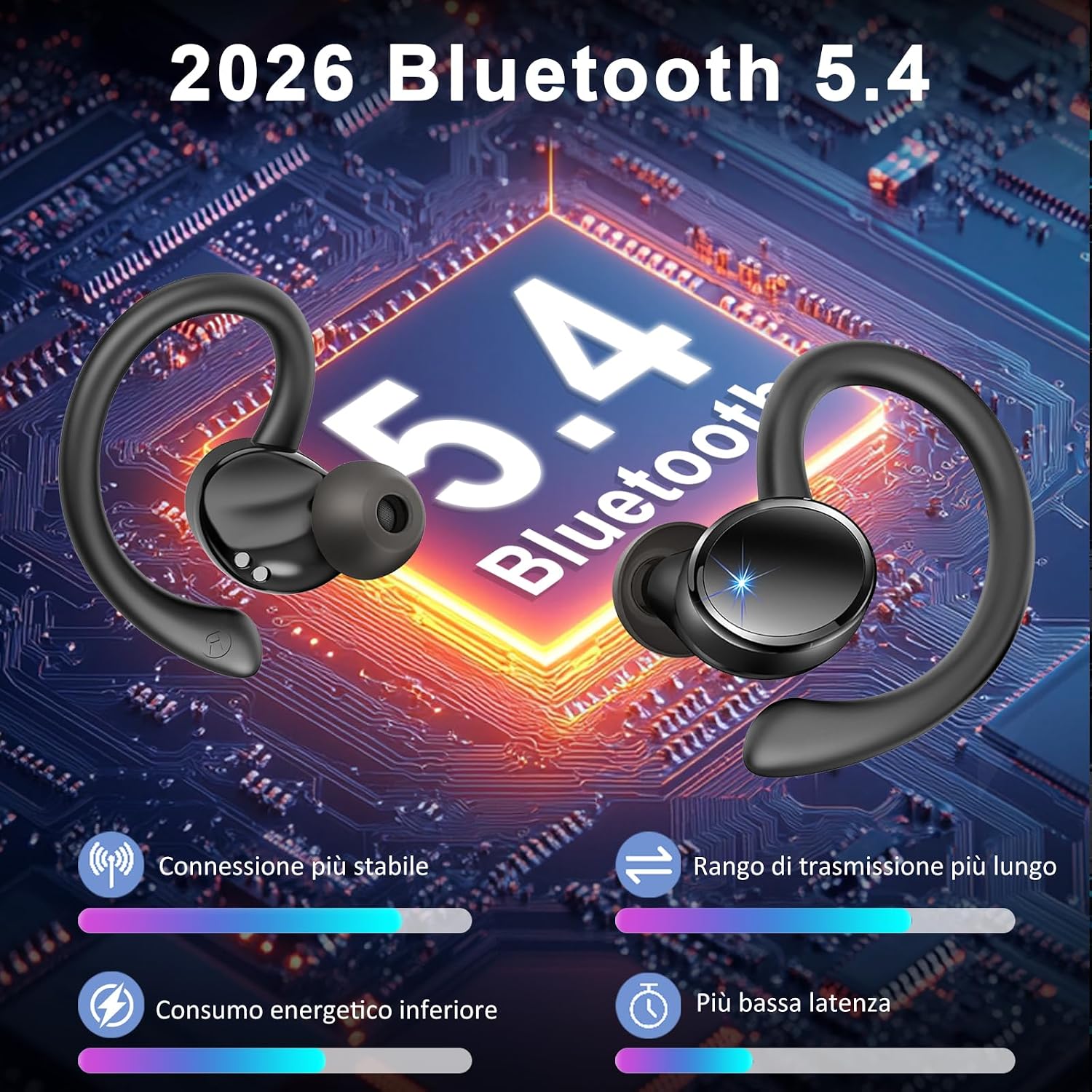 Detalle de Cuffie Bluetooth Sport con ANC CVC 8.0, IP7, 50 ore e ricarica USB‑C – performance e praticità per sport e allenamento