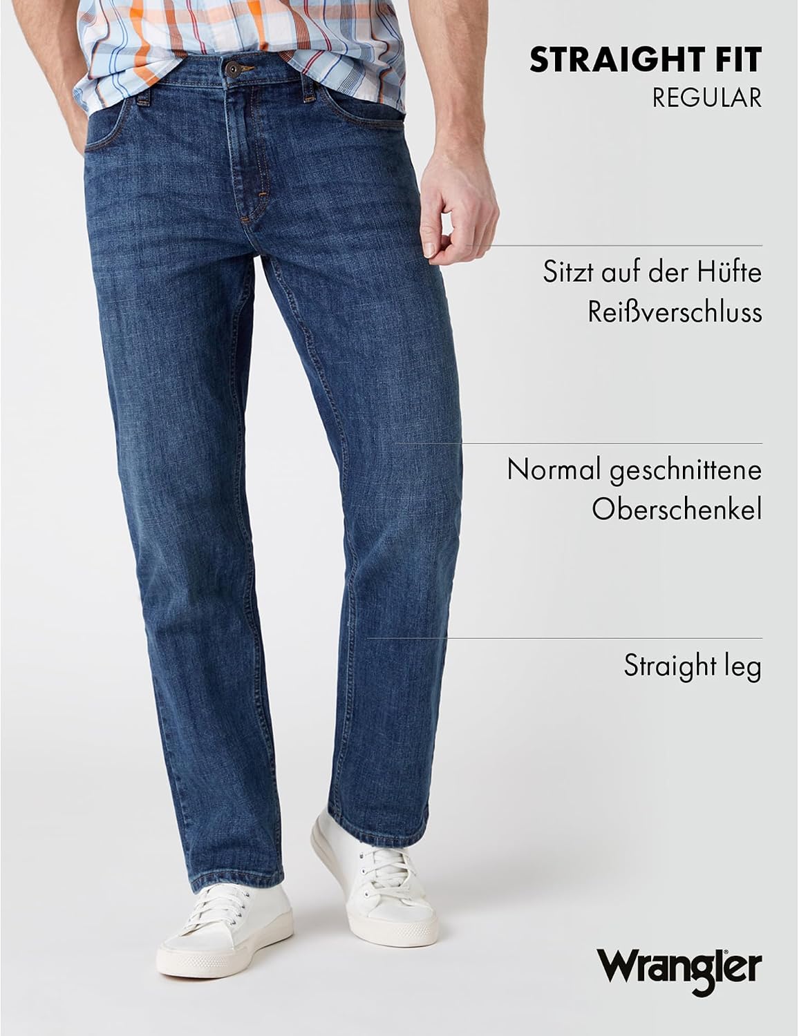 Detalle de Wrangler Herren Jeans Straight – Mid Waist, Regular Fit, Authentic Blue
