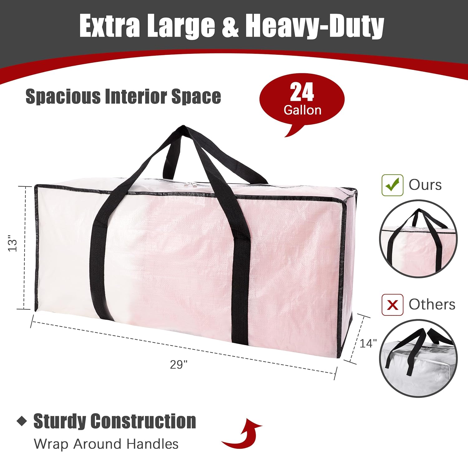 Thumbnail 1 de PANDA JOYS Extra Large Moving Bags (8-Pack) with Zippers & Carry Handles, Semi-Transparent