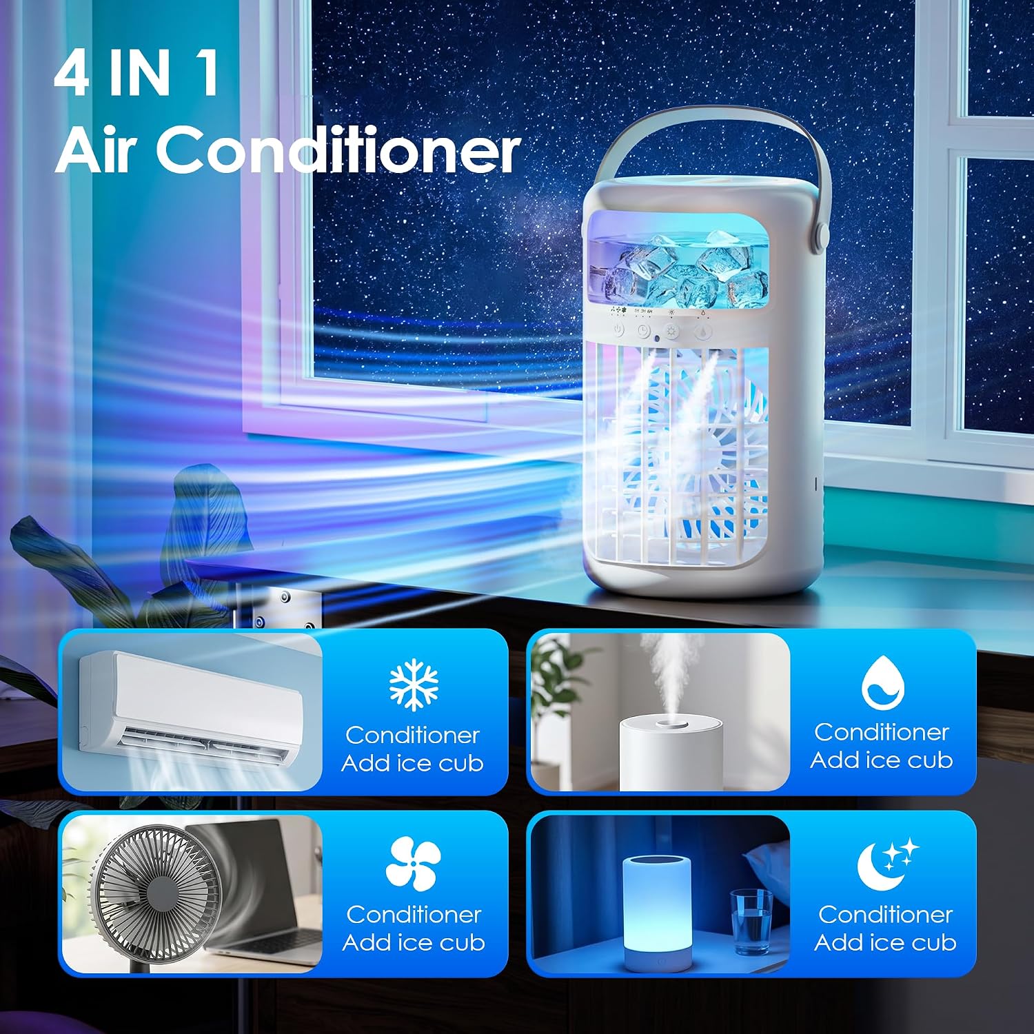 Thumbnail 6 de Portable Air Conditioners, Evaporative Cooler 4-in-1 with 1500ML Tank and USB-C Power