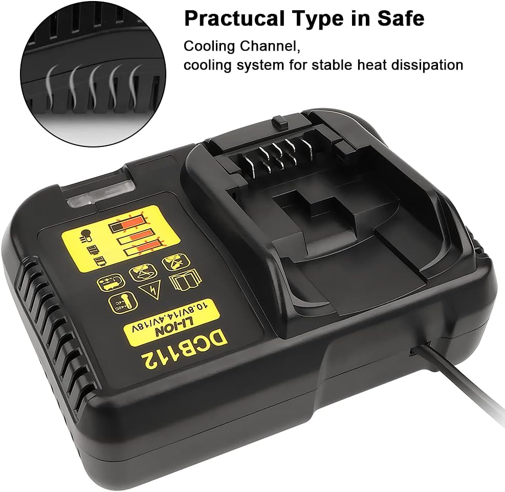 Detalle de Waitley 3A Fast Charger for Dewalt 12V/18V Batteries (DCB120, DCB127, DCB200, DCB184, DCB180, DCB182, DCB181) – Replacement Charger
