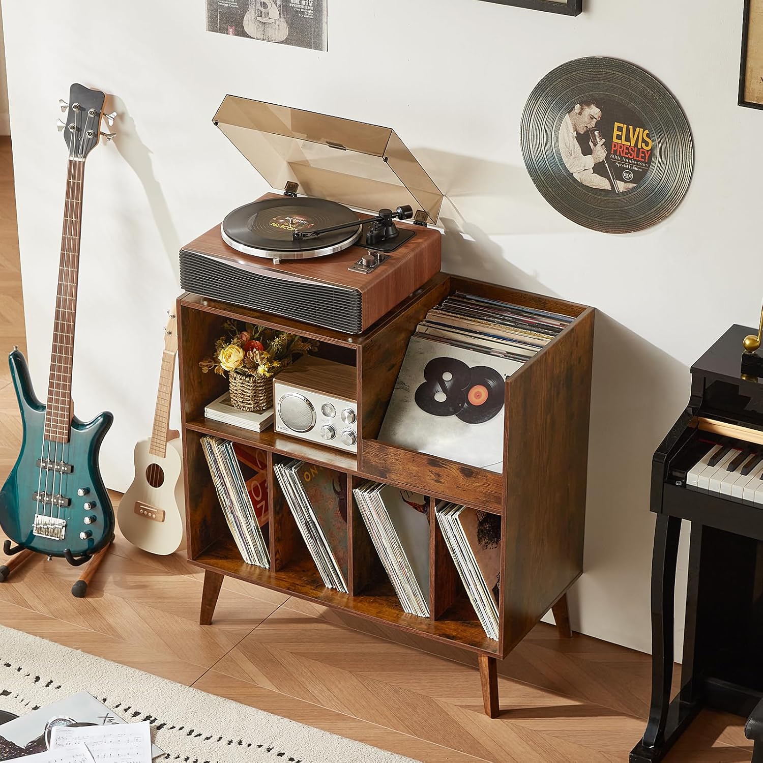 Thumbnail 5 de LELELINKY Large Record Stand With Storage and Shelf – Vinyl Holder with Presentation Surface for Up to 300 Albums
