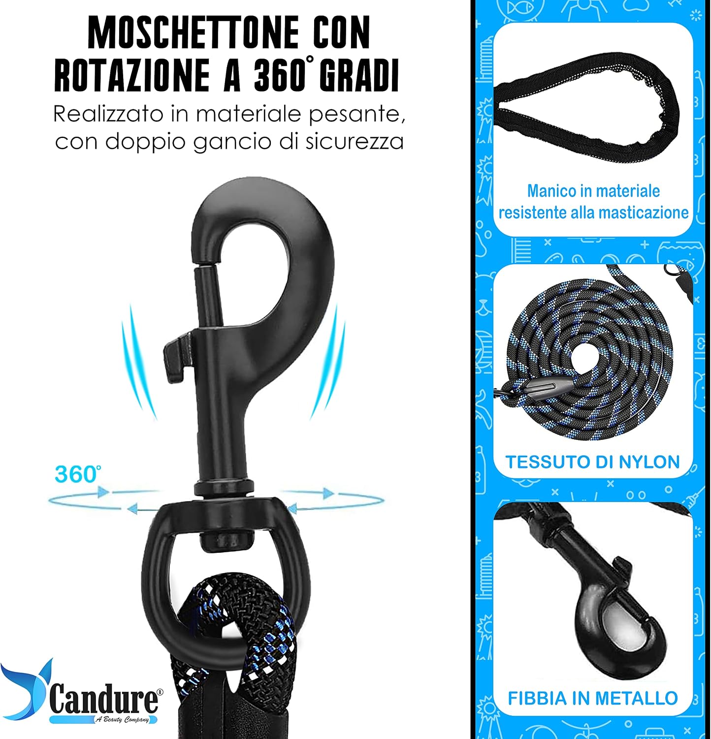 Detalle de Candure Guinzaglio per Cani Elastico in Nylon Riflettente, 152 cm, imbottito e girevole, per tutte le taglie