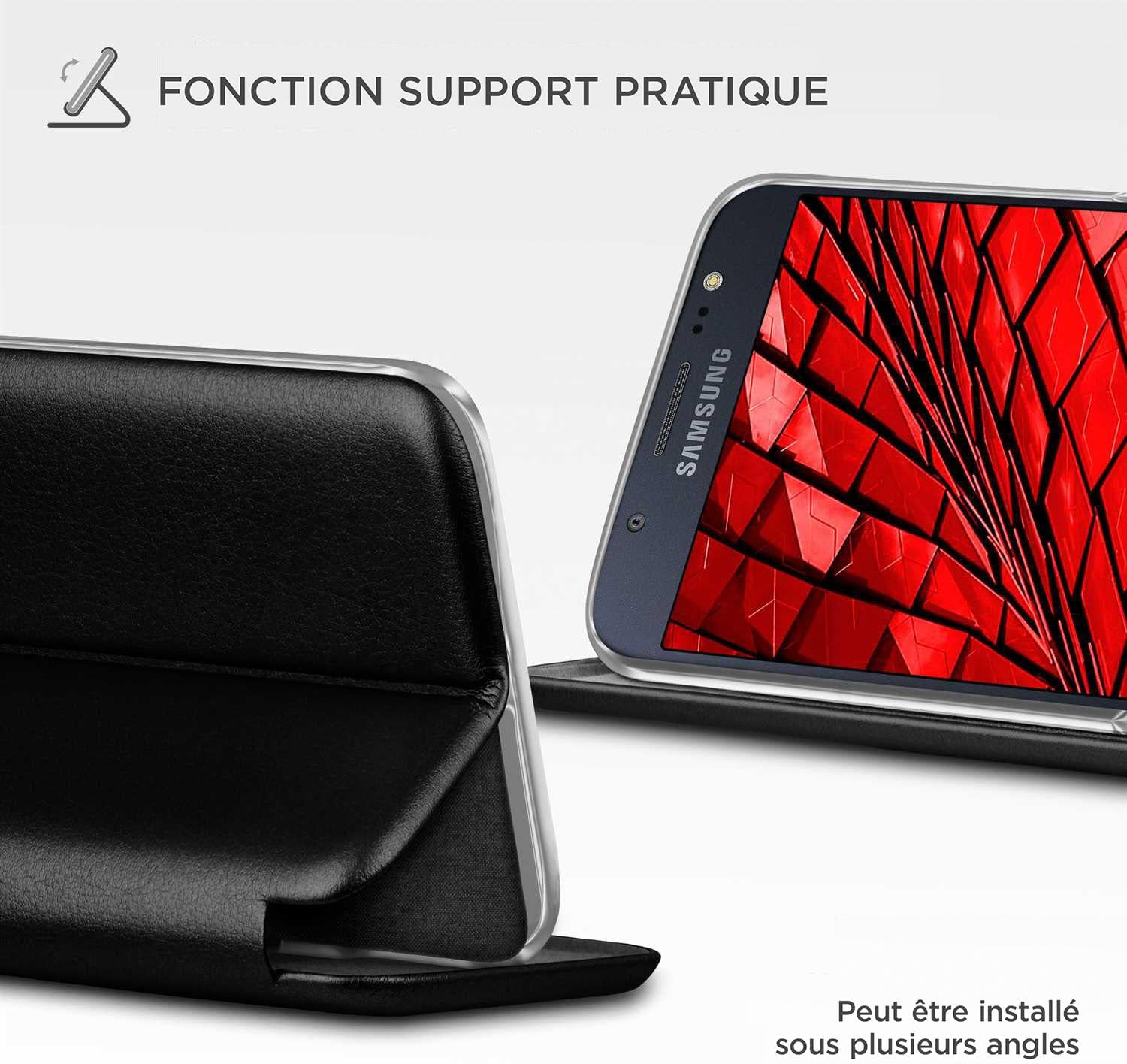 Detalle de OneFlow Étui de téléphone pour Samsung Galaxy J5 (2016) – étui à rabat en cuir avec fente pour carte et bumper silicone, noir