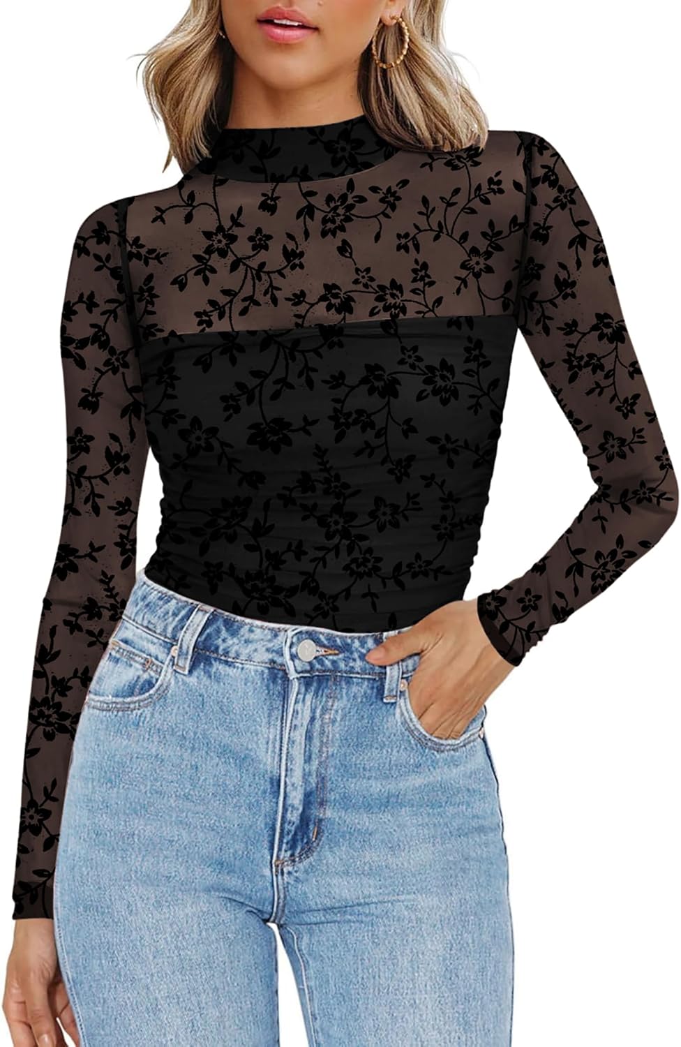 Thumbnail 6 de Zeagoo Mesh Oberteil Damen – Transparentes Langarm Shirt, Slim Fit
