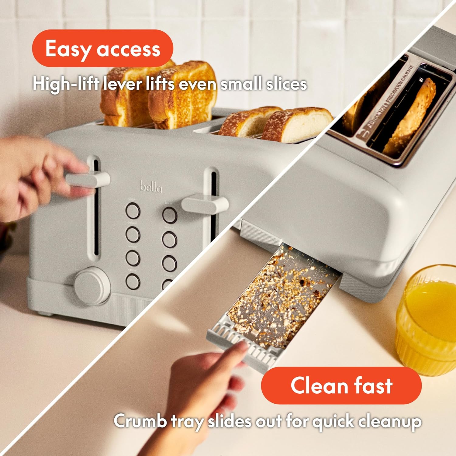 Detalle de Bella 4-Slice Toaster with 6 Shade Control, Reheat & Cancel Buttons (900-Watt) — Oatmilk