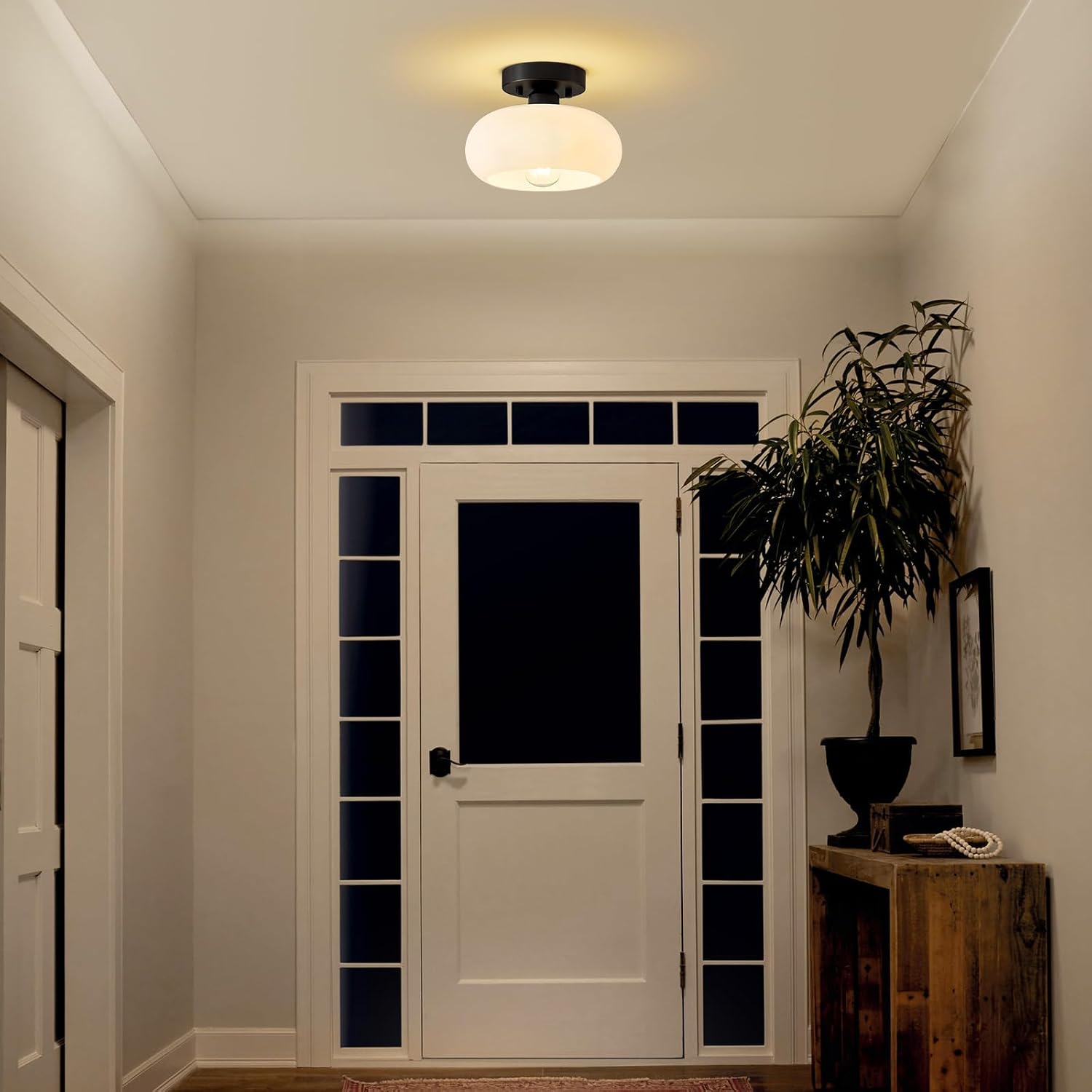 Detalle 2 de WOKNOS 6904-BK22 Mid-Century Modern Semi-Flush Ceiling Light, Black Metal