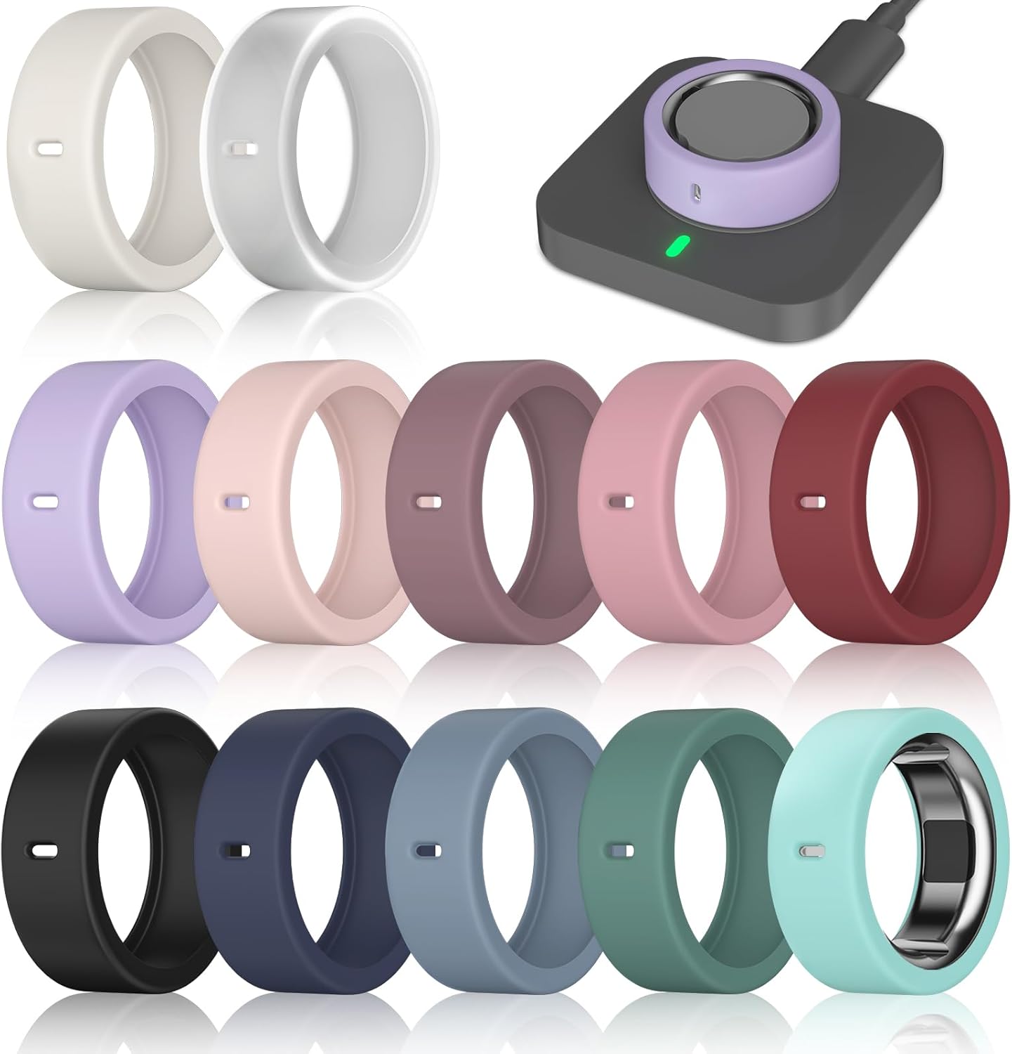 Detalle de 12-Pack Silicone Ring Covers compatible with Oura Ring Gen 4/4 Ceramic, Oura Gen 3 & Ultrahuman Ring