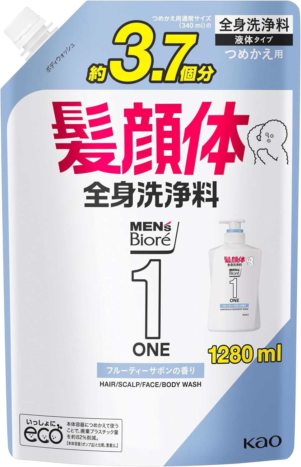 Detalle de メンズビオレ ONE オールインワン全身洗浄料 フルーティーサボンの香り 詰替え用 1280ml