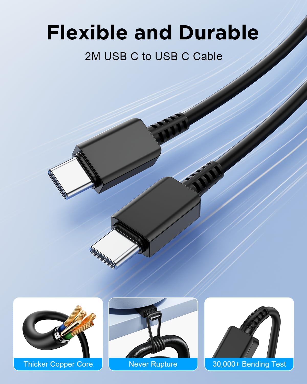 Detalle de OBNIARAI 45W Samsung Fast Charger Plug with USBC Cable (2m) for Galaxy S26 / S25 / S24 / S23 / S22 series