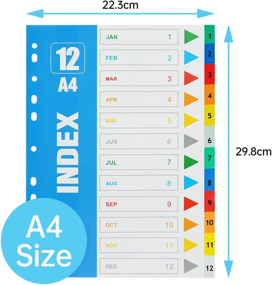 Detalle de OFFCUP A4-tabbladen, 5 sets met 12 genummerde tabs in 6 kleuren