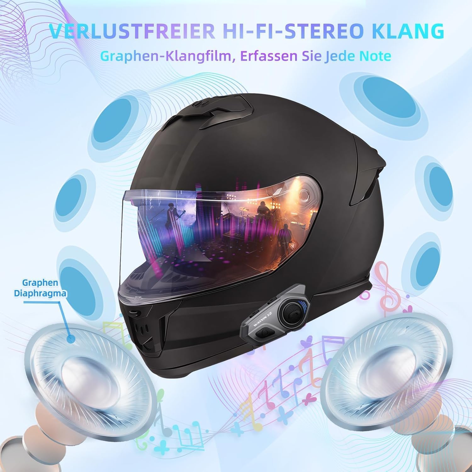 Thumbnail 2 de WAYXIN X2 Motorrad-Intercom mit integriertem Bluetooth-Headset, für bis zu 4 Motorräder und IP67-Schutz