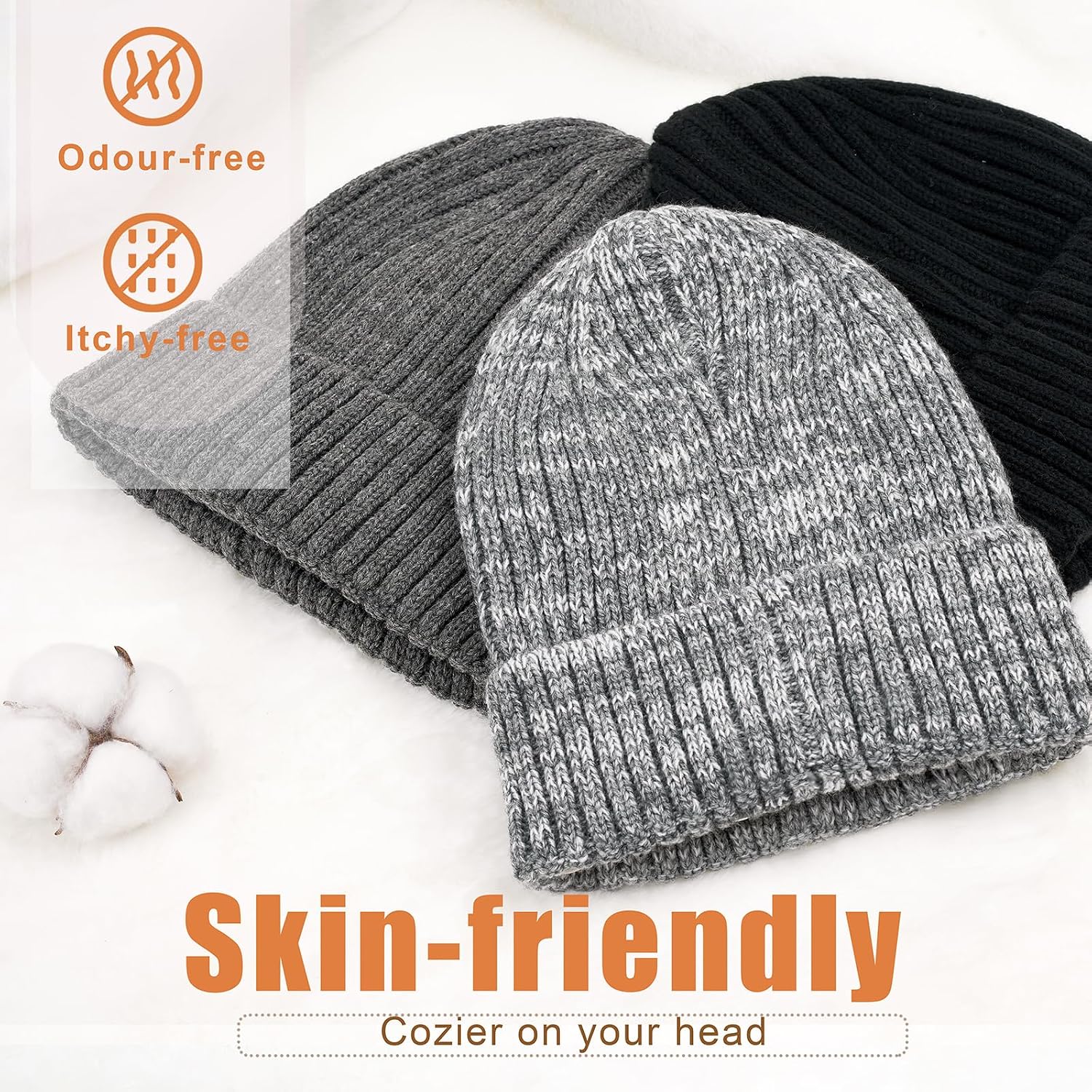 Detalle de DRESHOW Satin Lined Beanie Hats for Women and Men – Soft, Warm Knit with Silk Satin Lining (3-Pack)