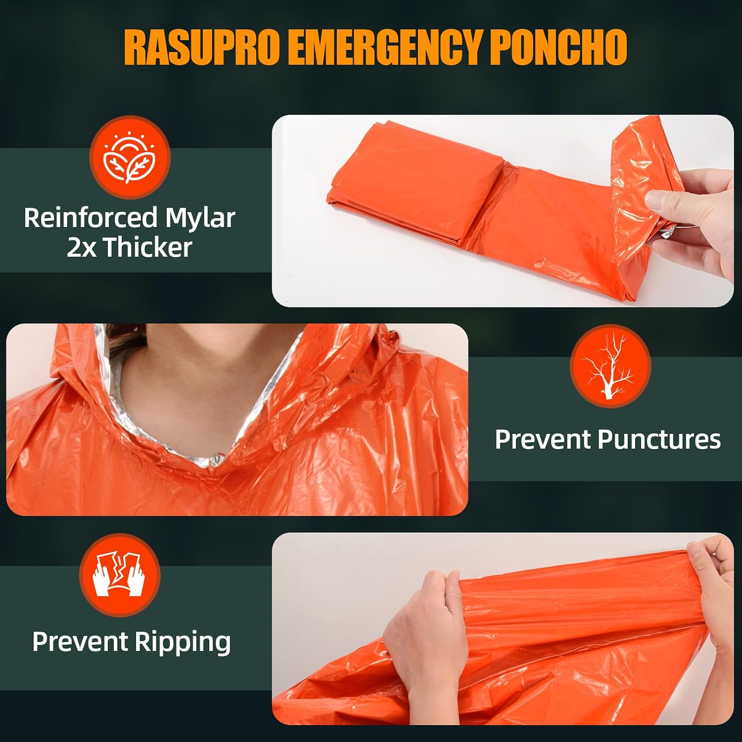 Detalle 2 de Rasupro RAEP4 Emergency Ponchos, 4-Pack with Thickened Mylar Lining