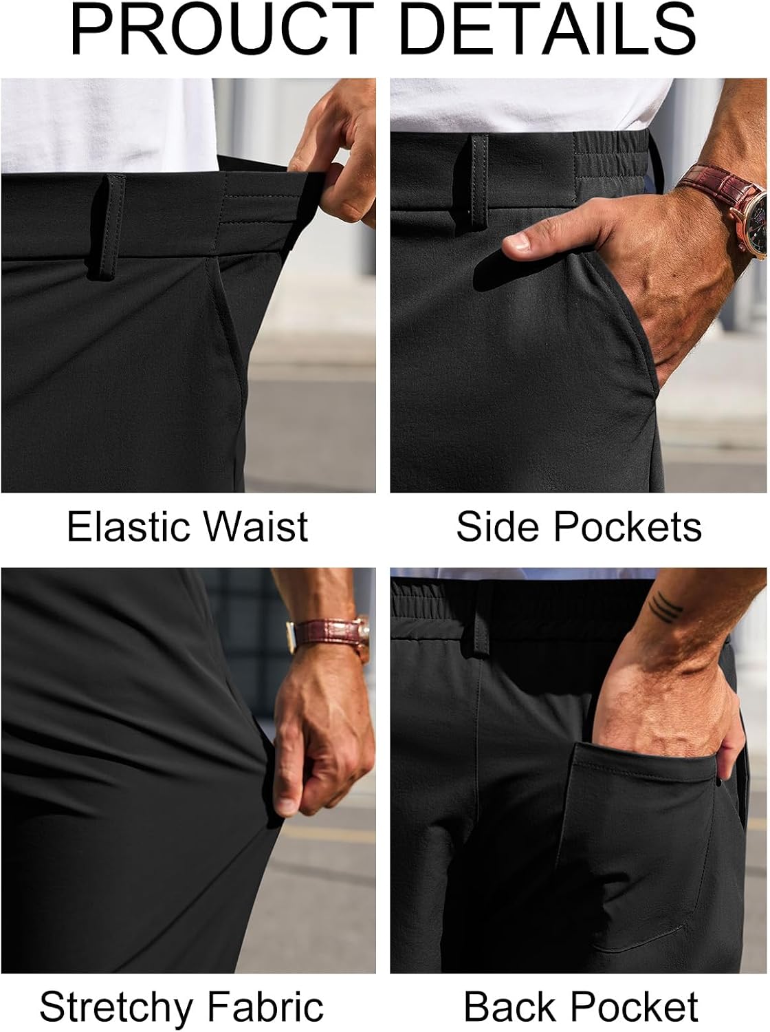 Detalle de Runcati Men's Stretch Golf Pants, Slim-Fit Cropped Chinos with 4-Way Stretch