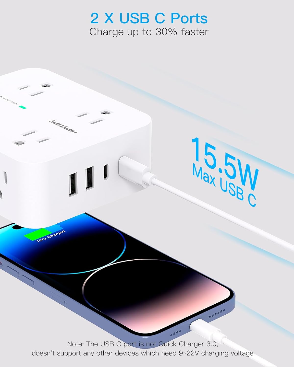 Thumbnail 4 de HANYCONY 10 ft Surge Protector Power Strip with 8 Outlets and 4 USB Ports 🔌