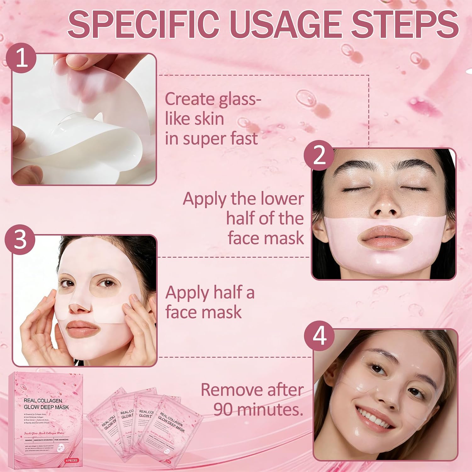 Thumbnail 6 de GlyndraPetal Koreaanse collageen-gezichtsmaskers, 4 hydraterende nachtmaskers